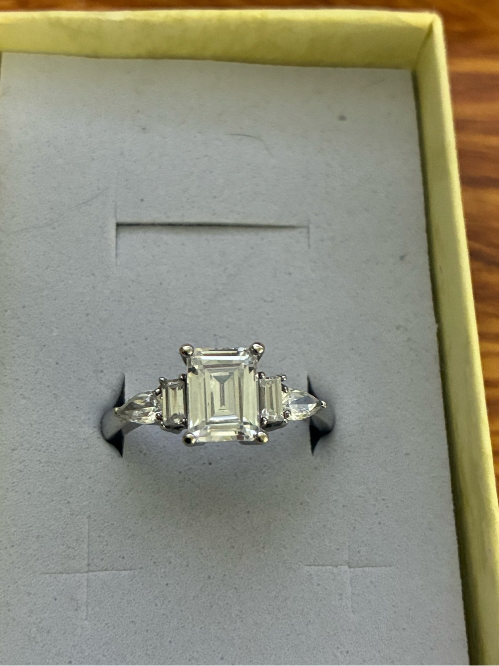 Victoria Wieck 14k white gold Ring with CZ Emerald-Cut Center and Side Stones